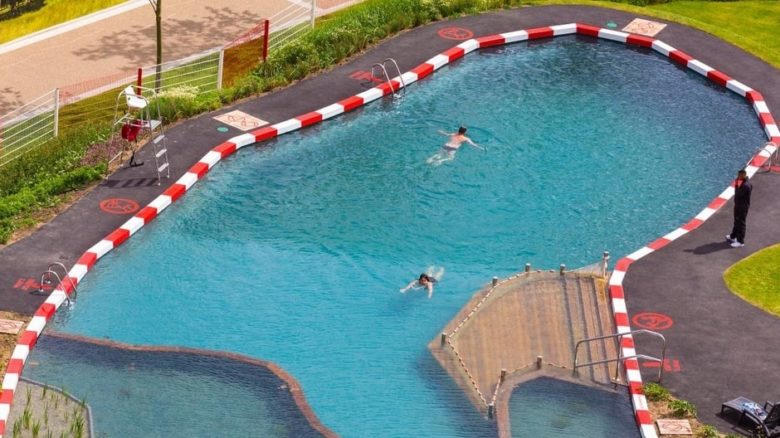 The Kings Cross Pond Club temporary natural pool is located in a construction site. Photo: Marjetica Potrc