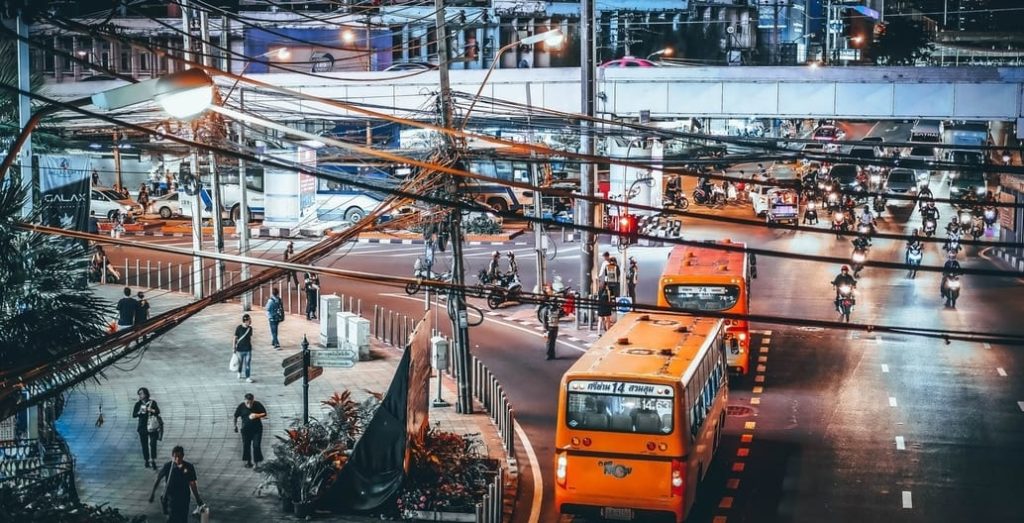 The roads of many European, as well as Asian cities such as Bangok, are vibrant city spaces with diverse transport modes.