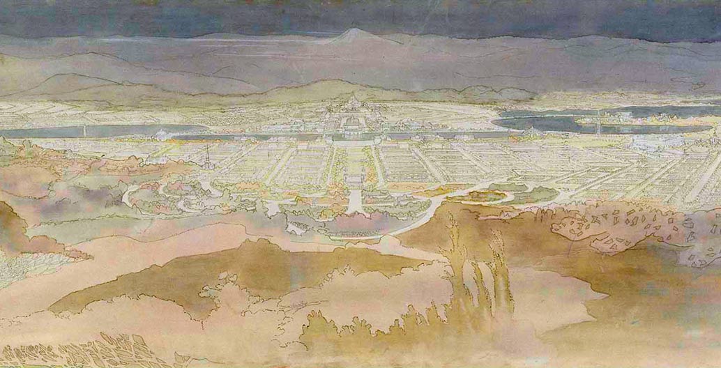 Detail of Canberra plan submitted to the Canberra design competition by the Griffins – "View from the summit of Mount Ainslie".