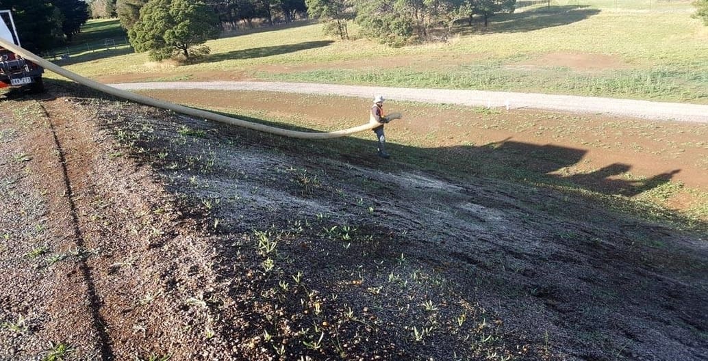 May 2017 seeding of Hamilton Treatment Plant dam walls with Wallaby Grass. Photo: FV