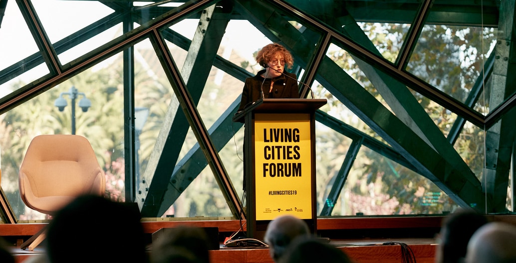 Catherine Mosbach presents at the Melbourne Living Cities Forum at Deakin Edge, Federation Square.