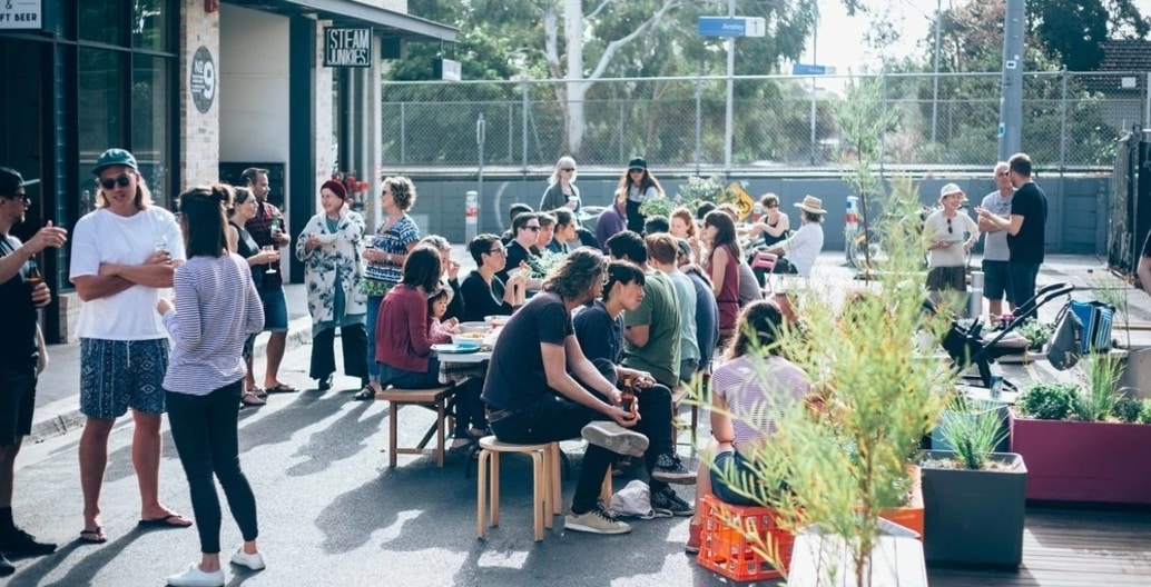 A gathering of residents and friends of The Commons and Nightingale 1, Florence Street.
