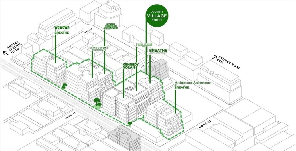 The original plans for Nightingale Village would have seen seven buildings built on the site. The WOWOWA site will now be developed into a public park. Image: Nightingale Group