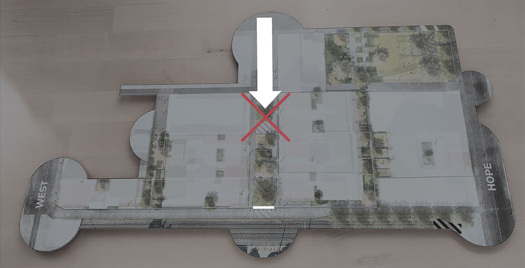 Duckett Street within Nightingale Village will be partially pedestrianised and include a small park. Image: Openwork