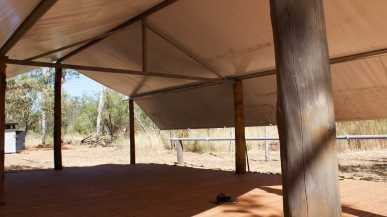Ecosystem services payments supported the building of the Kabulwarnamyo school - a modified balabbala with a central truss. Photo: Hannah Robertson