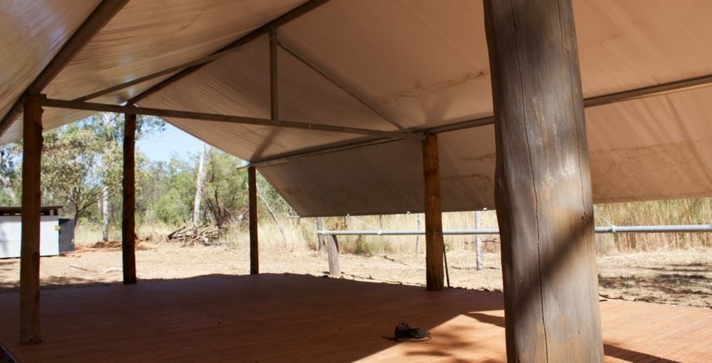 Ecosystem services payments supported the building of the Kabulwarnamyo school - a modified balabbala with a central truss. Photo: Hannah Robertson