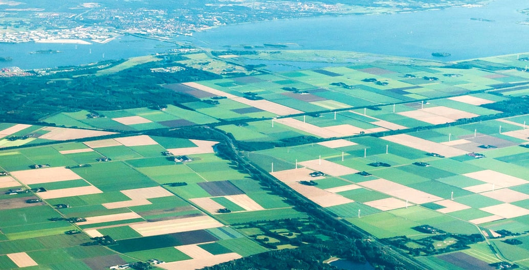 Transitional patchwork agricultural landscape of Flevopolder.