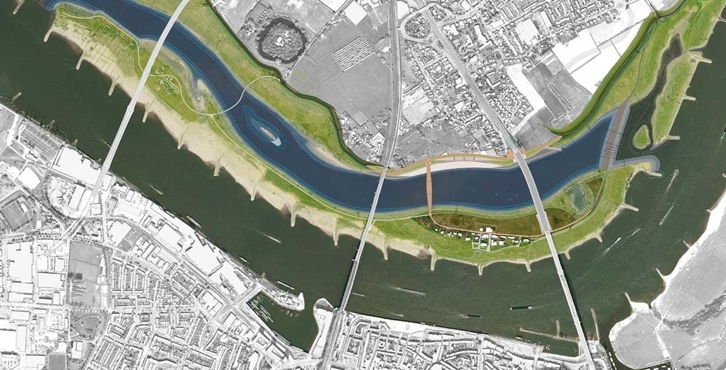 The Waal river at Nijmegen was the site of the most complex Room for the River project, moving the dike at Lent 350 metres inland.