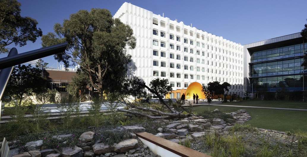 The pedestrian experience of RWA's Western Precinct Landscape integrated landscape art and architecture. Photo: John Gollings