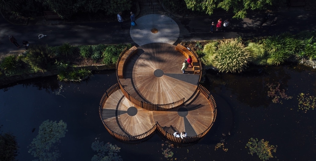 The Lily Pads functional viewing platform also tell a story about the lily pond that it is connected with. Photo: Matt Osbourne