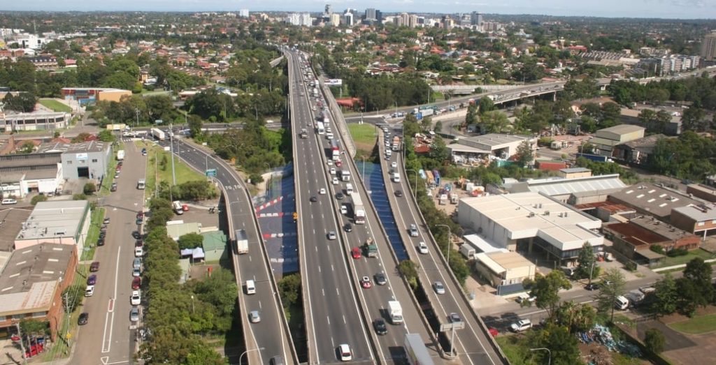 Road infrastructure dominates government spending. Part of the 33km M4 Western Motorway outside Parramatta widened as part of Sydney's WestConnex scheme. Photo: Beau Giles