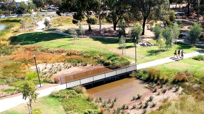 An early view of the wetland treatment ponds at Felixstowe Reserve. Photo: Oxigen