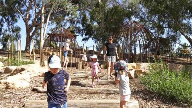 Wathuwardi (Kaurna branch huts) in the natureplay space engage children in the cultural and environmental richness of Felixstowe Reserve. Photo: Same River