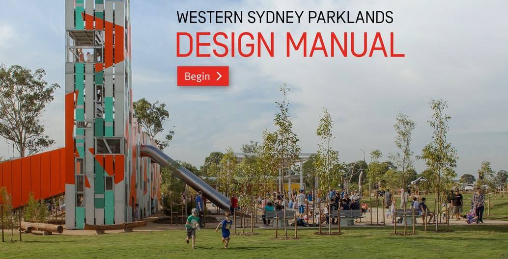Western Sydney Parklands Design Manual by NewScape Design in collaboration with Western Sydney Parklands Trust is on country of the inland Darug people.