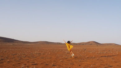 Dancer and choreographer Amrita Hepi moves in the landscape – part of a video installation produced with Claire Winsor funded by the TCL Kevin Taylor Legacy. Image: videographer Peter Drew