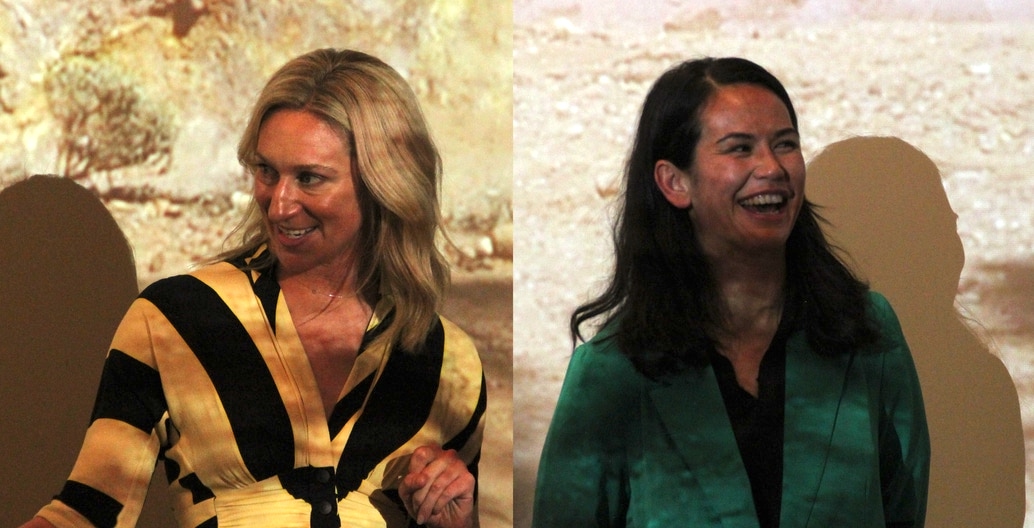 Claire Winsor and Amrita Hepi at a screening of video installation Movement of Place, produced as part of the Kevin Taylor Legacy. Image supplied