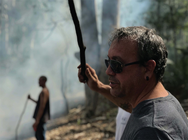 Victor Steffansen, fire practitioner. Bundanon April 2018 mentoring in preparation for the National Indigenous Fire Workshop 2018.