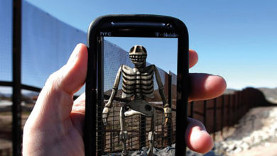 View of Border Memorial: Frontera de los Muertos, John Craig Freeman, augmented reality public art. Southern Arizona, USA. 2012 – Present. Image supplied.