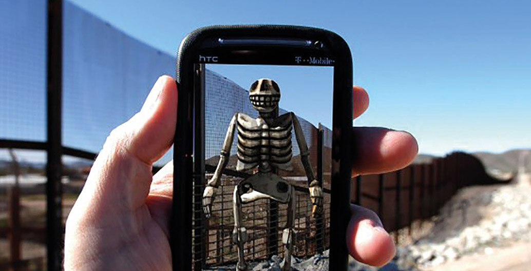 View of Border Memorial: Frontera de los Muertos, John Craig Freeman, augmented reality public art. Southern Arizona, USA. 2012 – Present. Image supplied.