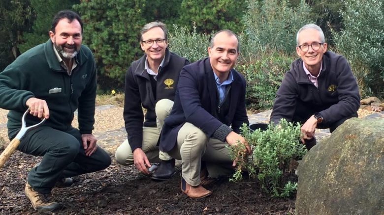 Tim Entwisle (far right) at the Dandenong Botanic Gardens to launch a program for regional gardens: Care for the Rare