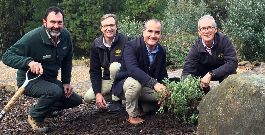 Tim Entwisle (far right) at the Dandenong Botanic Gardens to launch a program for regional gardens: Care for the Rare