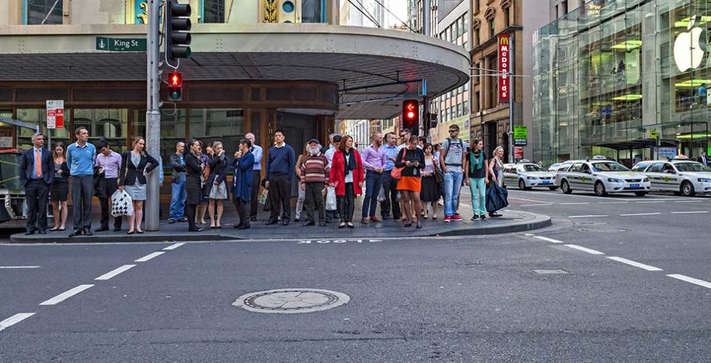 Pedestrians stuck by traffic again, Sydney. Could Urban Operations professionals make our cities run better? Image: Dave Young