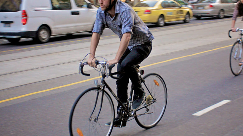 Many bike lanes in Melbourne need an upgrade. This one has no designated cycling lane. Image: Savio Sebastian