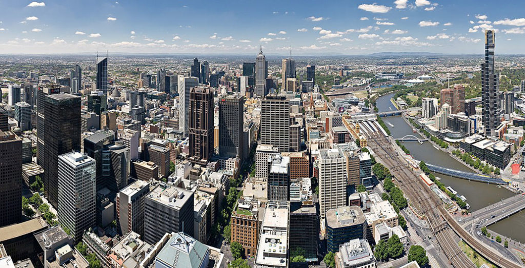 Melbourne's Hoddle Grid roughly centered on the easterly direction. The grid allows for walkability and connectivity.