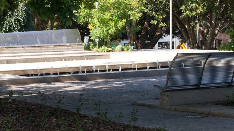 Lincoln Square's varied ground treatment to deter skateboarders