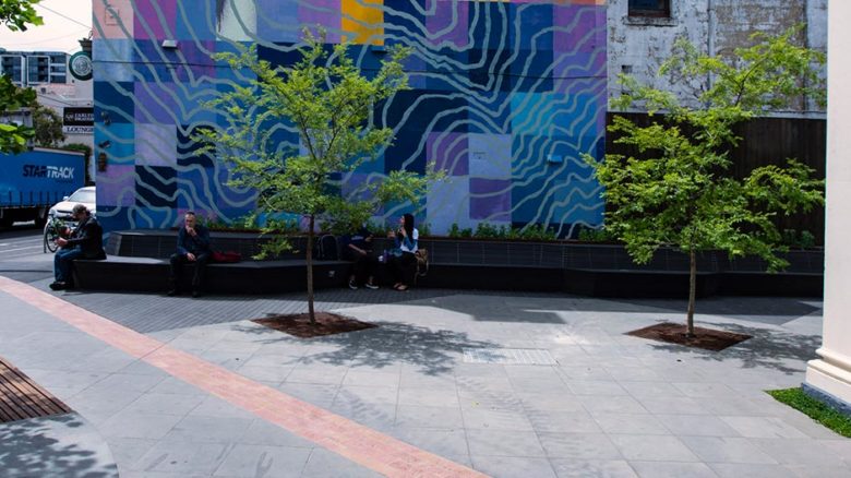 New public streetscape outside the Brunswick Mechanics Institute for Moreland City Council.