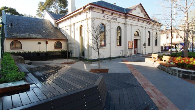 The upgrade to the streetscape at the Brunswick Mechanics Institute for Moreland City Council.