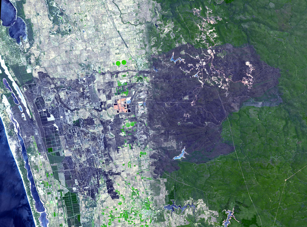 Yarloop, WA, was destroyed by a 405-square kilometre bushfire that started on January 7, 2016. Image: NASA