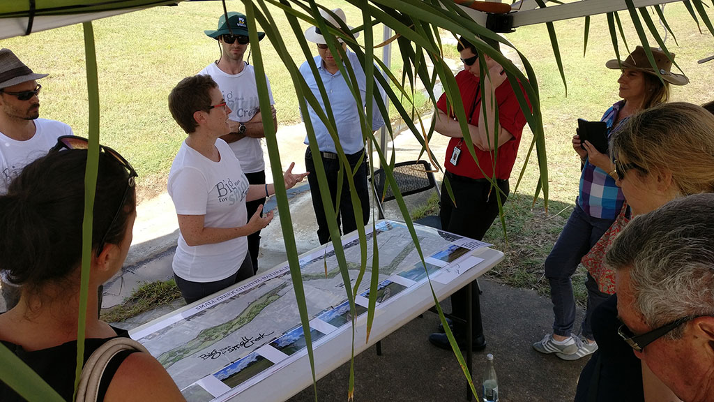 Amalie Wright, left, talk with community members during 'Design Your Creek Week'. Image: Amalie Wright