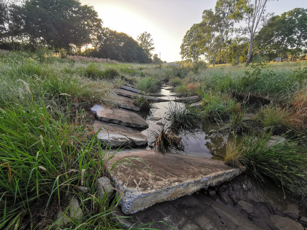 The new creek recycles the concrete channeling from the previous drain. Image: Alan Hoban