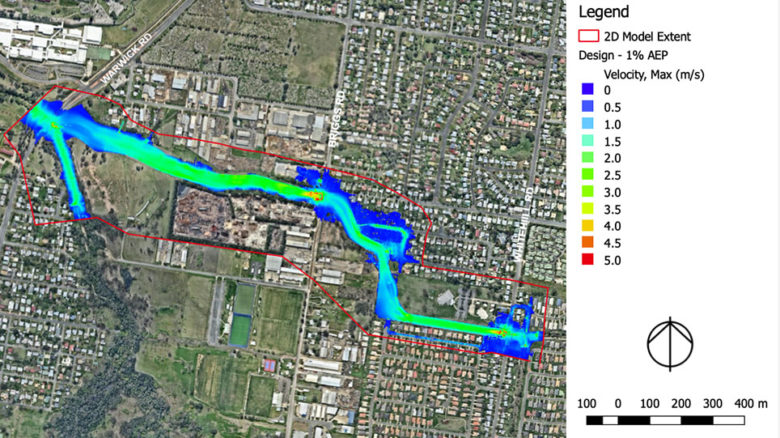 Flood model for the new creek, as designed. Image: Courtesy Amalie Wright