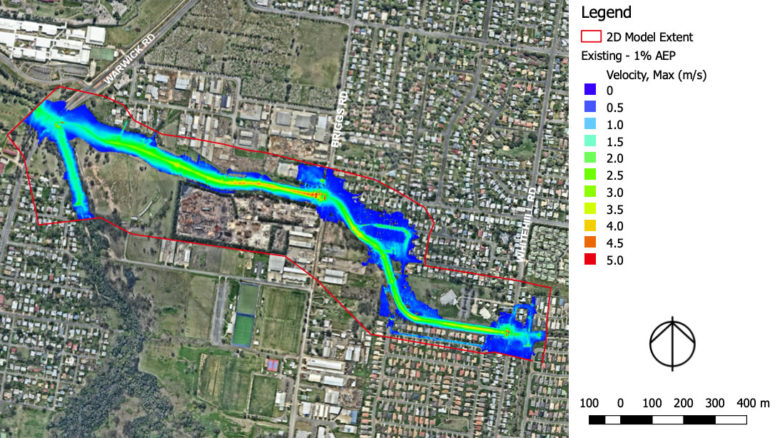 Flood model for the old creek. Image: Courtesy Amalie Wright