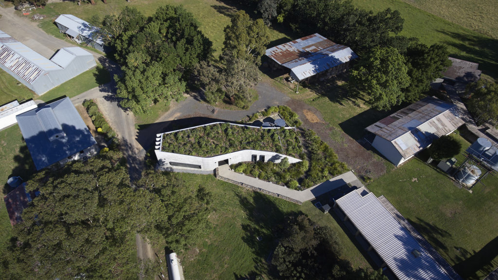 Tarrawarra Abbey's fire shelter has a green roof designed by Aspect Studios to help protect against fire. Image: Andrew Lloyd