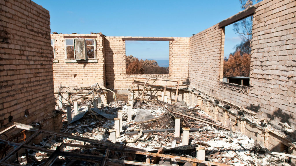 Remnants of a house in Kinglake, Victoria, after the 2009 Black Saturday bush fires. Image: Nick Pitsas