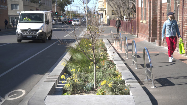 New plantings along the footpath, Brunswick. Image: courtesy of Moreland City Council.