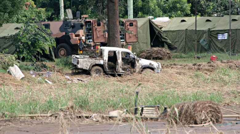 Remains of a flood damaged utility truck in Grantham 2011. Image: Angela Ritchie