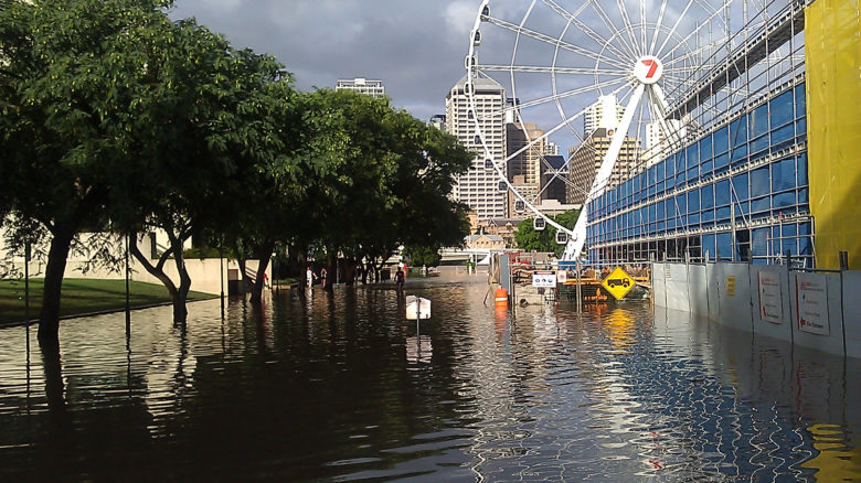 South Brisbane's South Bank and Brisbane Eye inundated after the 2011 floods. Image: Allan Henderson