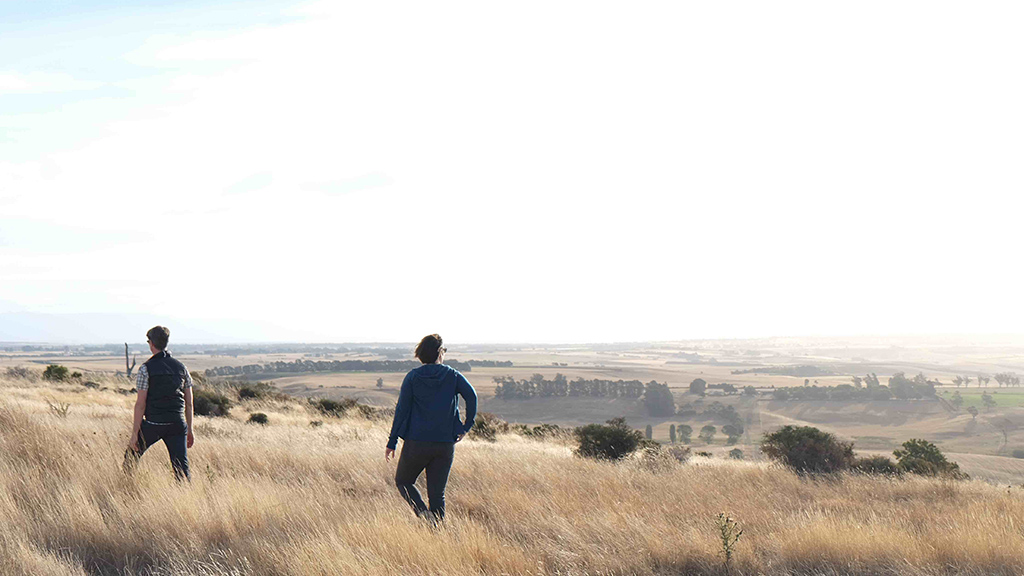 Landscape architects Paul Appleton (left) and Thomas Woltz (right) at a farm in northern Tasmania. Photo: Courtesy Paul Appleton