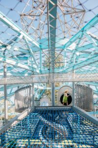 A web of netting provides a challenge for adventurous children. 