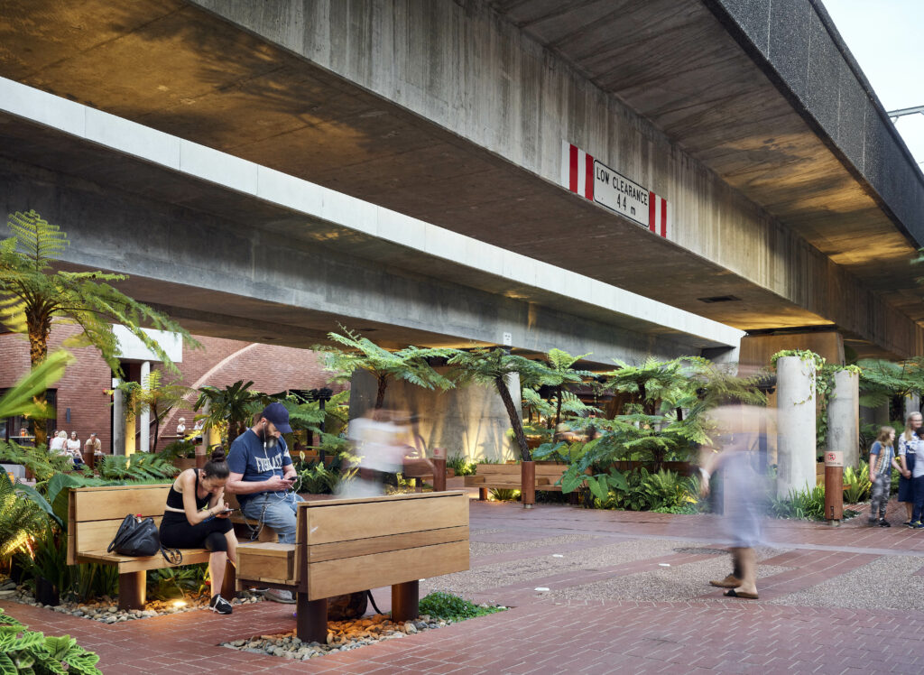 Fish Lane Town Square, winner of 2021 AILA QLD Award of Excellence for Civic Landscape. Photo: Scott Burrows